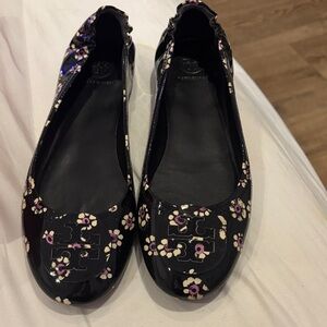 Tory Burch Black Floral Ballet Flats